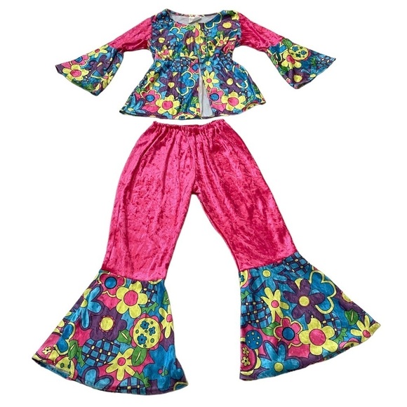Kids Girls 1960’s Hippie Costume Flower Power Pink - Picture 2 of 6
